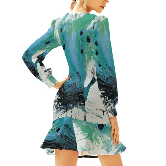 All-Over Print Women's Ruffle Hem Skinny Dress