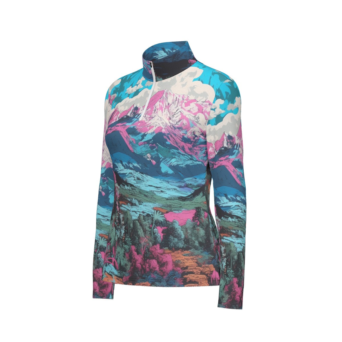 All-Over Print Women's Sports Collar Jersey With Long Sleeve