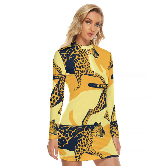 All-Over Print Women's Zip Front Tight Dress