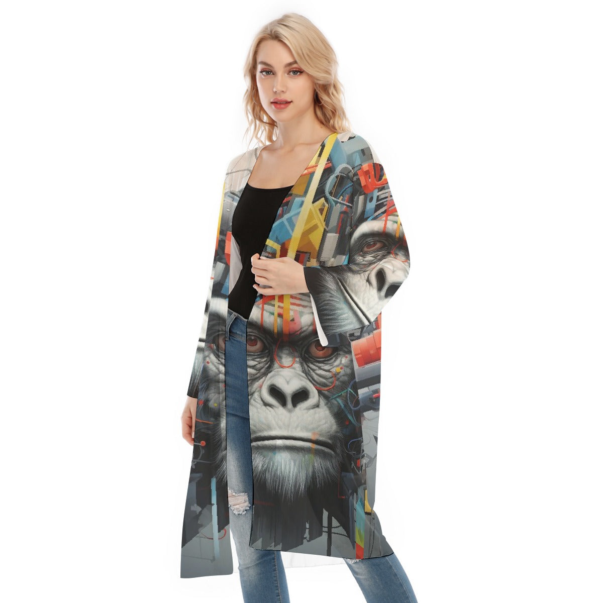 All- Over Print Women's Long Sleeve Mesh Cardigan