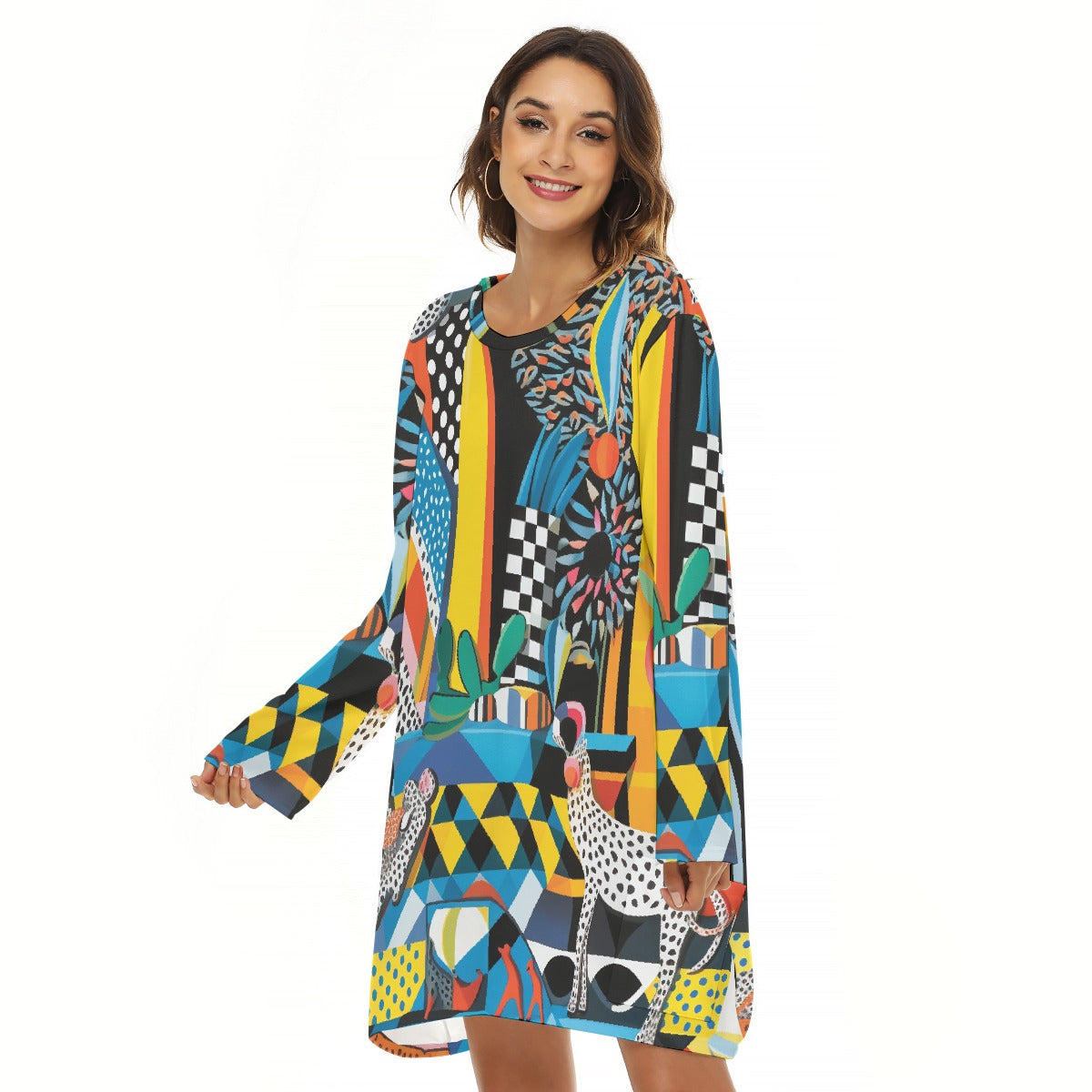 All-Over Print  Women's Loose Crew Neck Dress