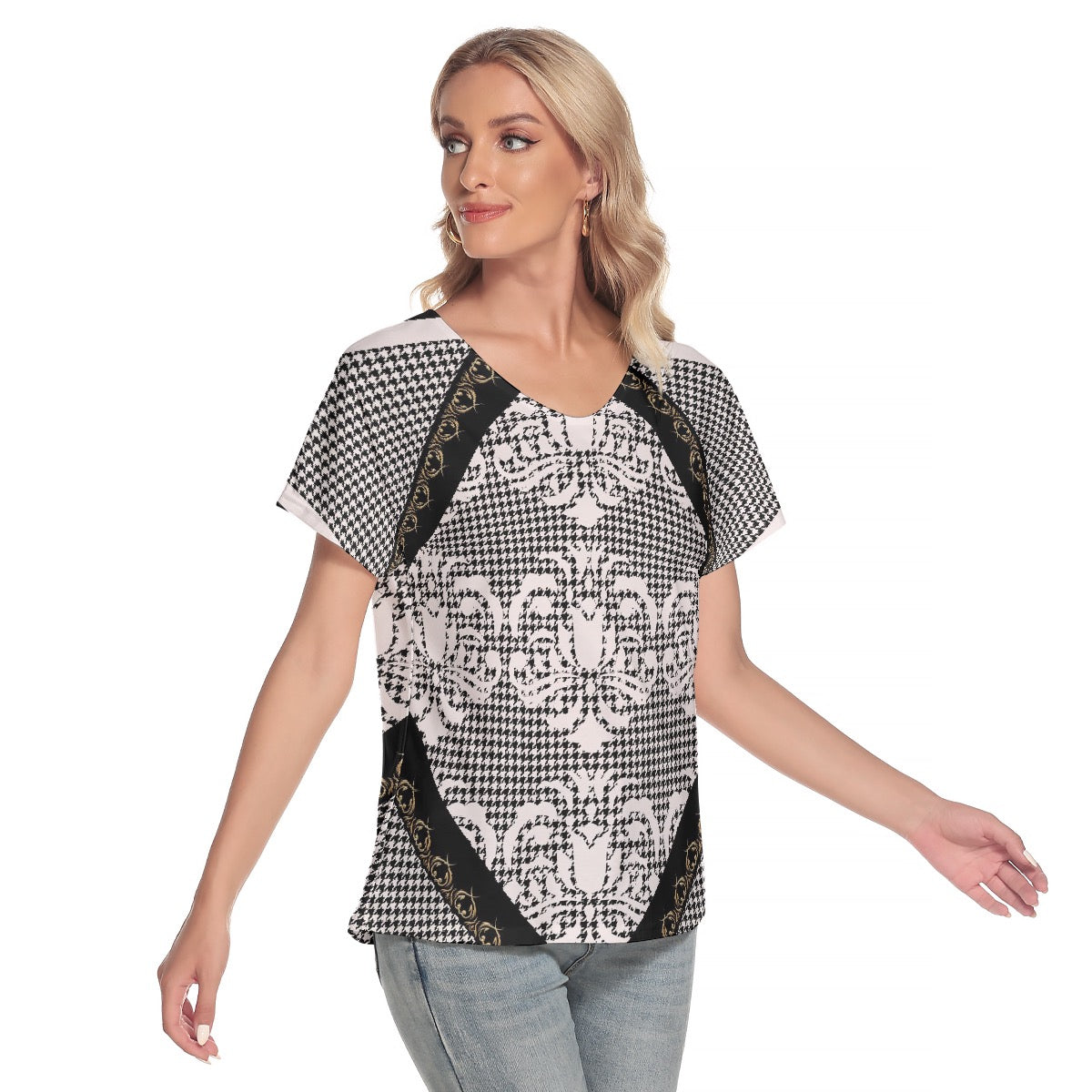 All-Over Print Women's Loose V-neck Short Sleeve T-shirt