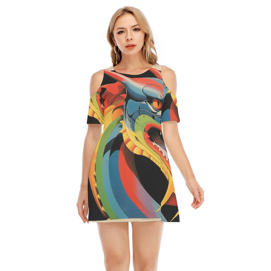 All-Over Print Women's Cold Shoulder Dress | 190GSM Cotton