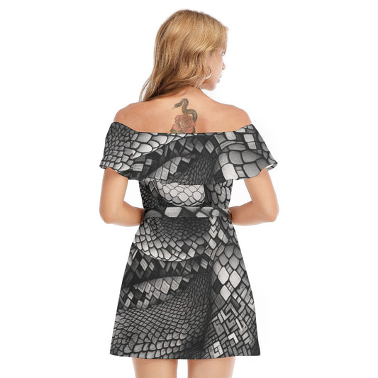 All-Over Print Women's Off-shoulder Dress With Ruffle