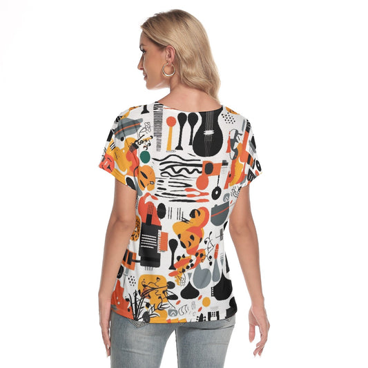 All-Over Print Women's Loose V-neck Short Sleeve T-shirt