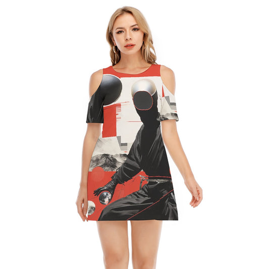 All-Over Print Women's Cold Shoulder Dress | 190GSM Cotton