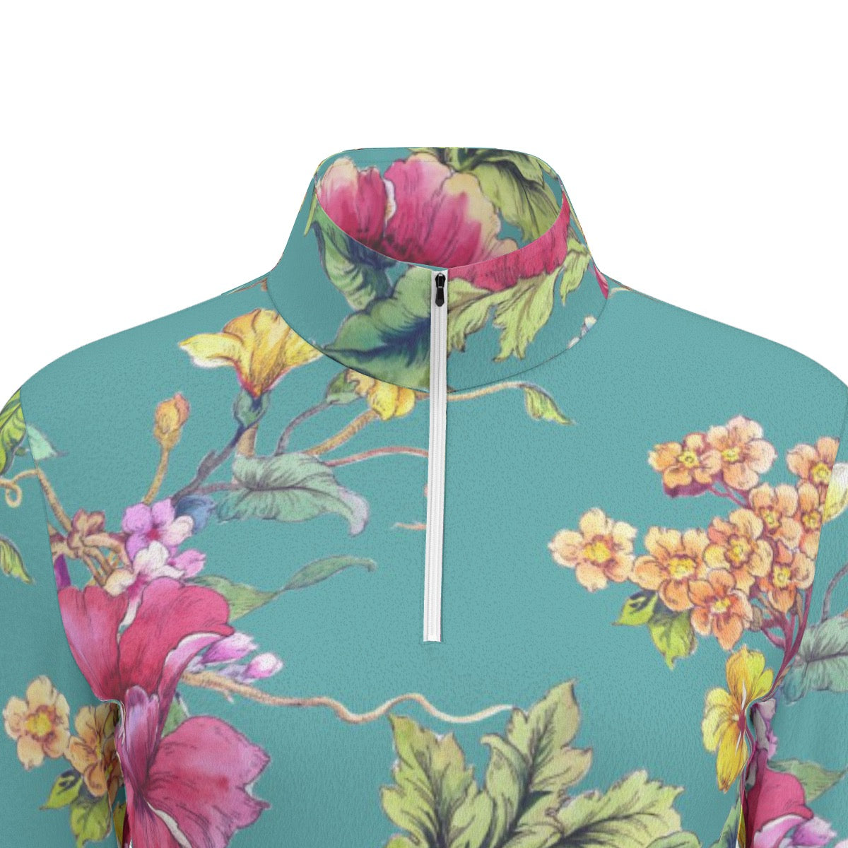 All-Over Print Women's Sports Collar Jersey With Long Sleeve