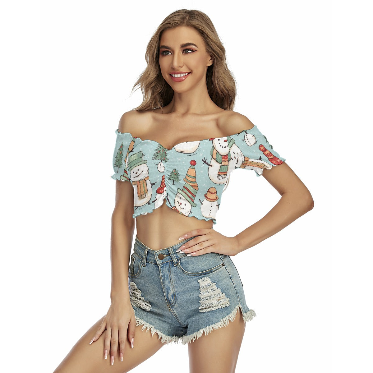 All-Over Print Women's One-shoulder Off-the-navel Short Sleeve T-shirt