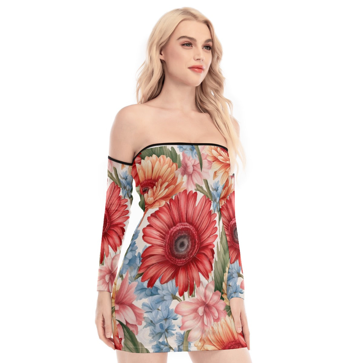 All-Over Print Women's Off-shoulder Back Lace-up Dress