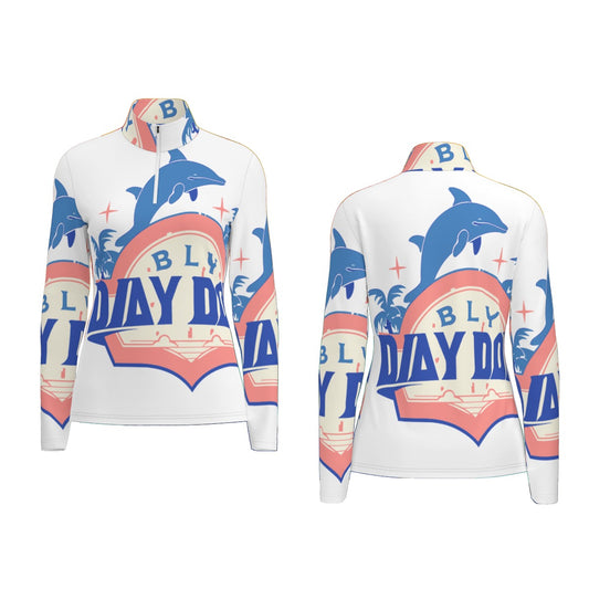 All-Over Print Women's Sports Collar Jersey With Long Sleeve