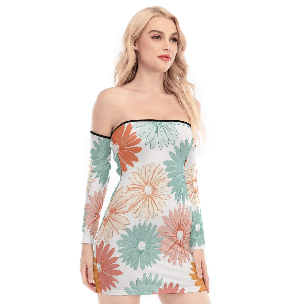 All-Over Print Women's Off-shoulder Back Lace-up Dress