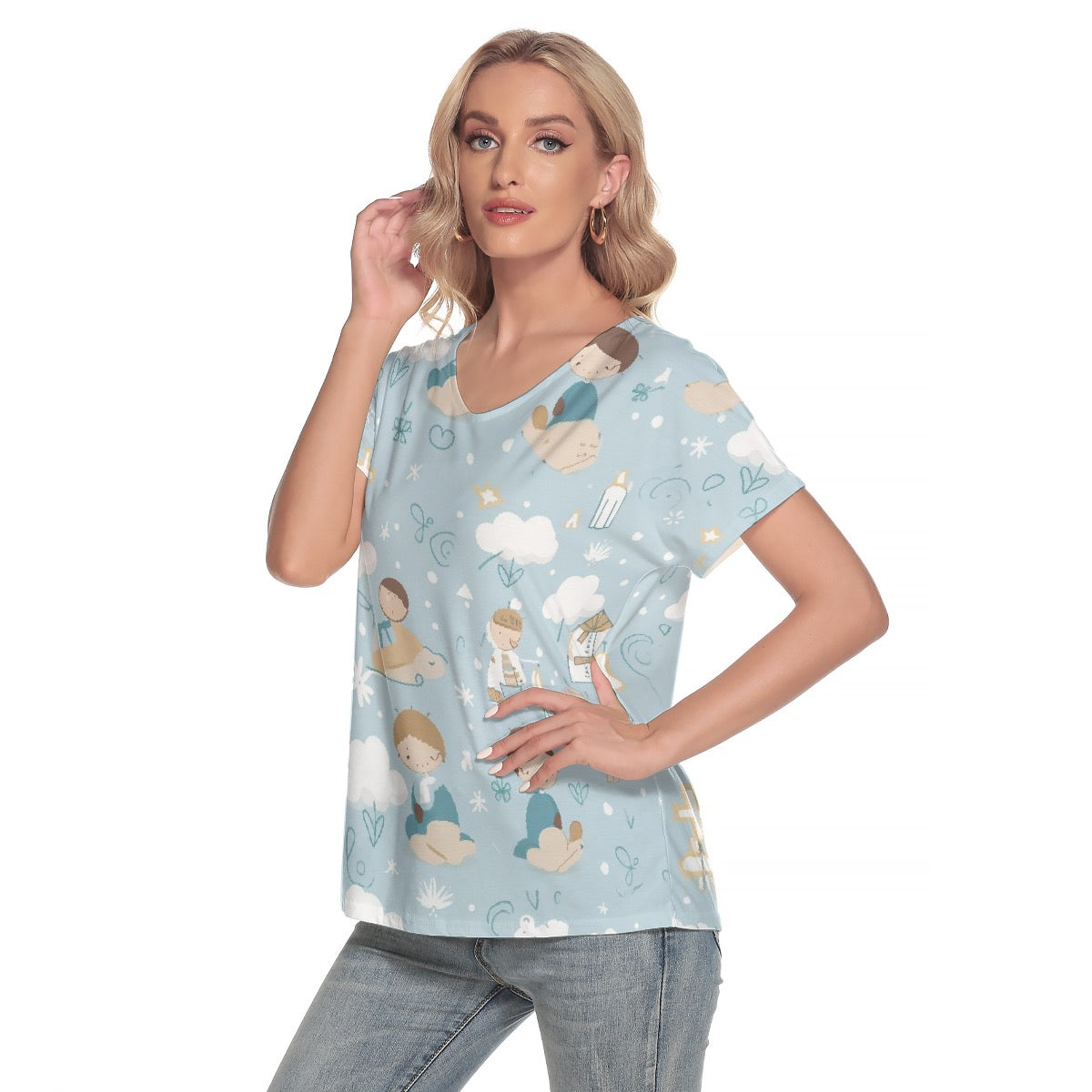 All-Over Print Women's Loose V-neck Short Sleeve T-shirt