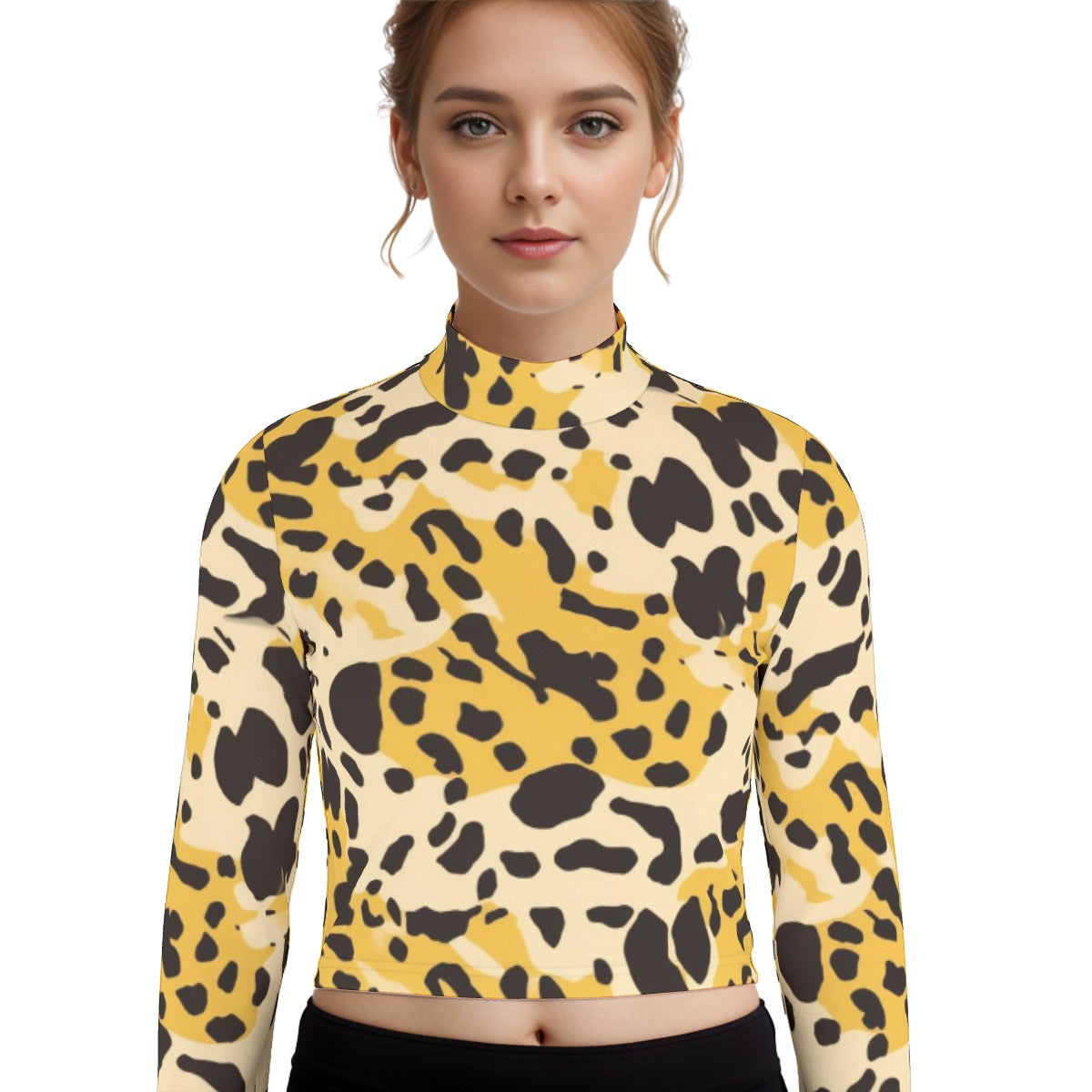 Eco-Friendly All-Over Print Women's Turtleneck T-shirt With Long Sleeve