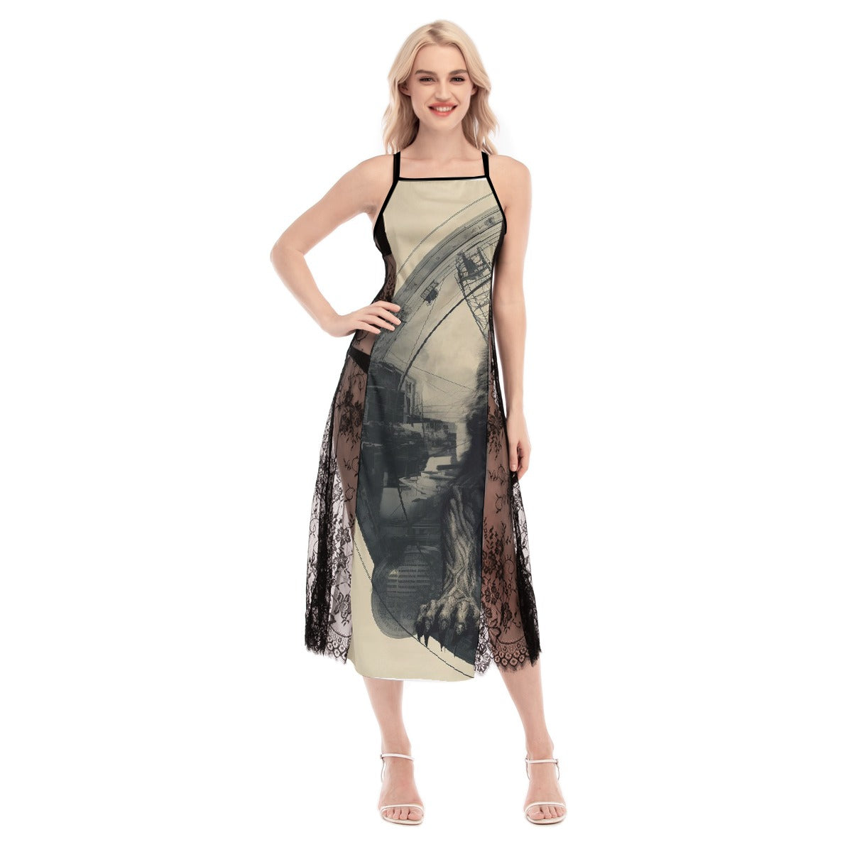 All-Over Print Women's Lace Cami Cross Back Dress