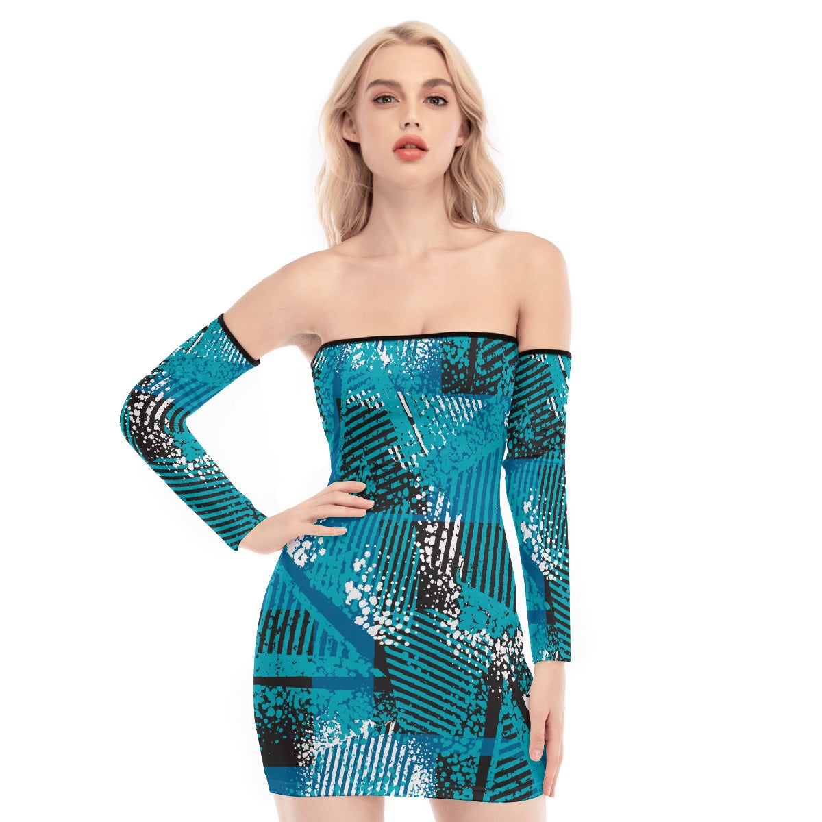 All-Over Print Women's Off-shoulder Back Lace-up Dress