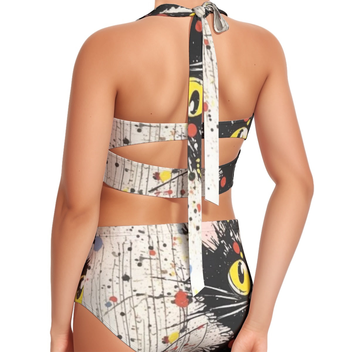 All-Over Print Women's Swimsuit Set With Halter