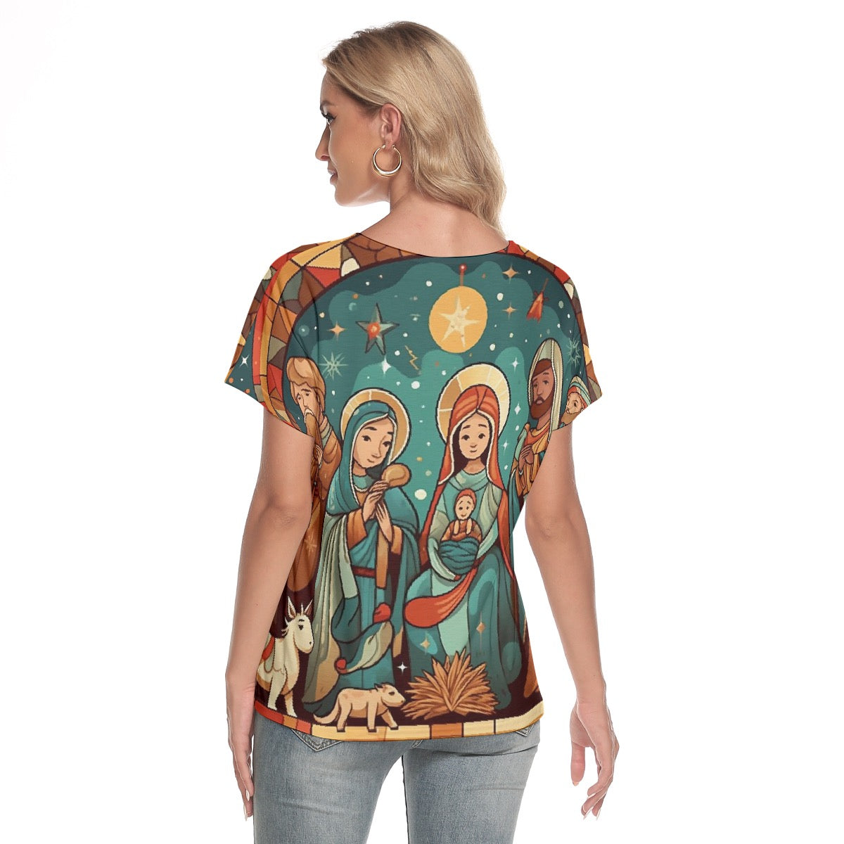 All-Over Print Women's Loose V-neck Short Sleeve T-shirt