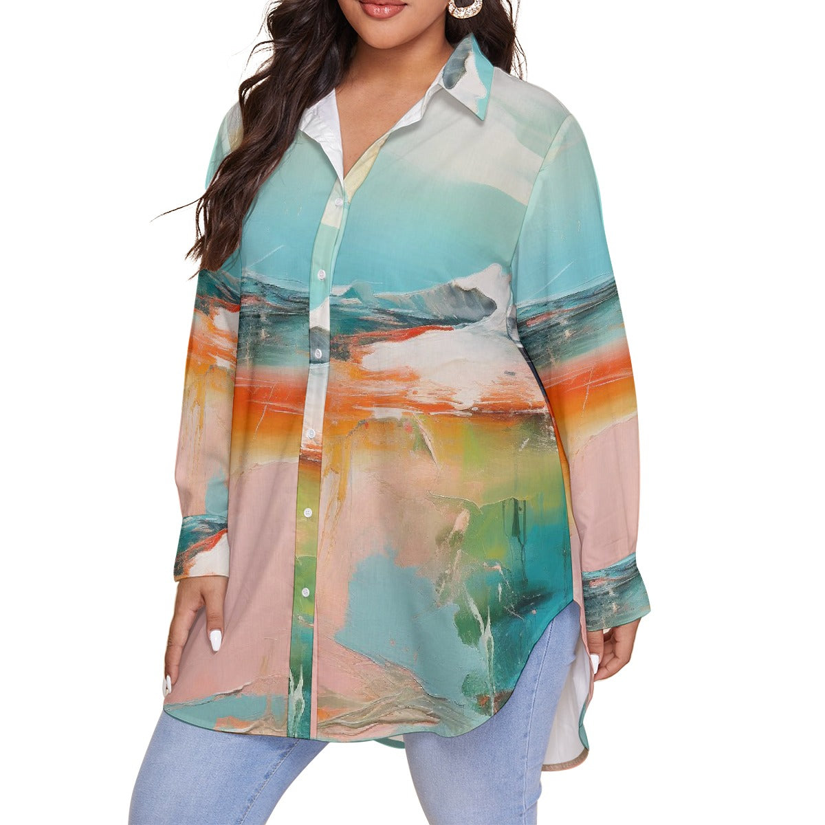 All-Over Print Women's Shirt With Long Sleeve(Plus Size)