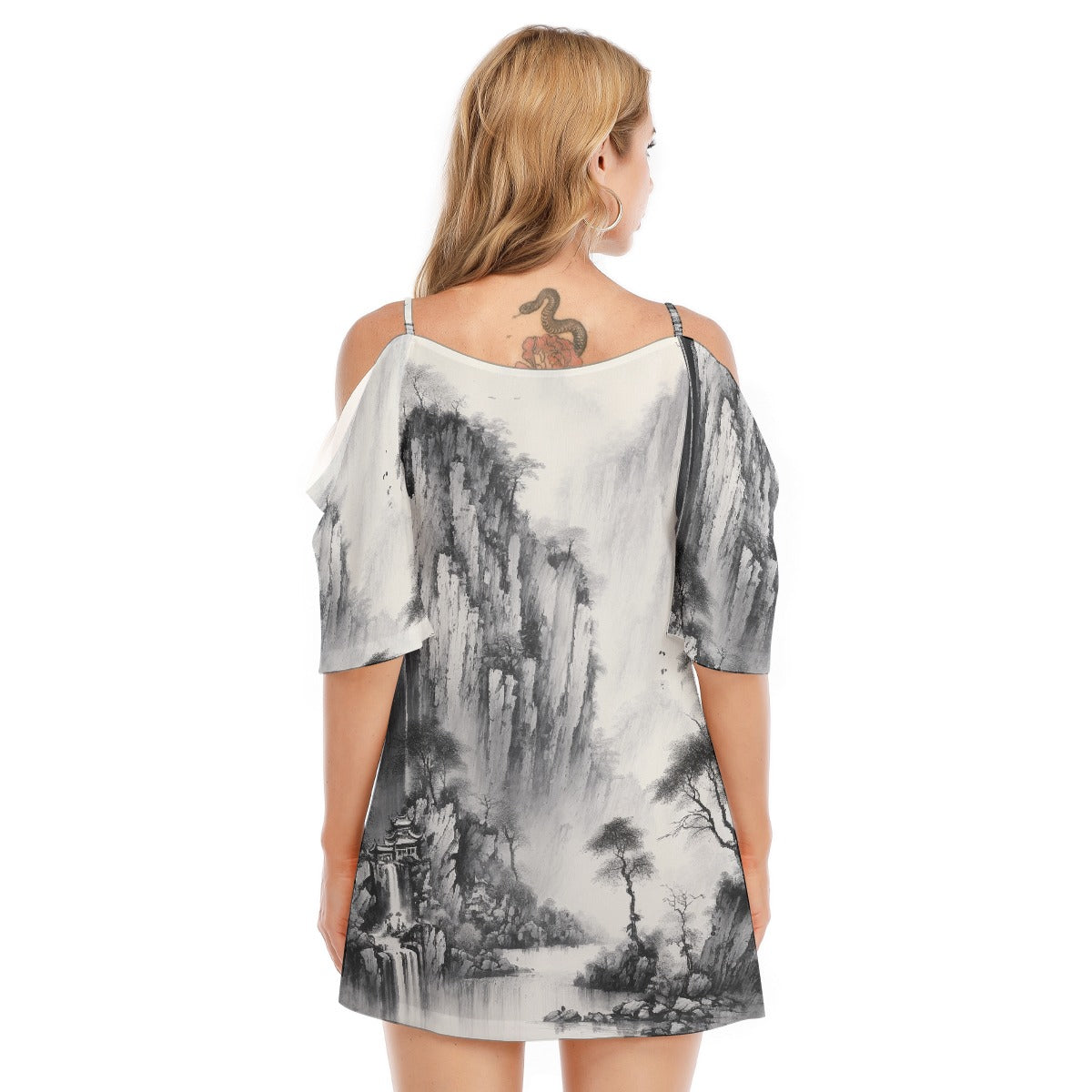 All-Over Print Women's Off-shoulder Cami Dress