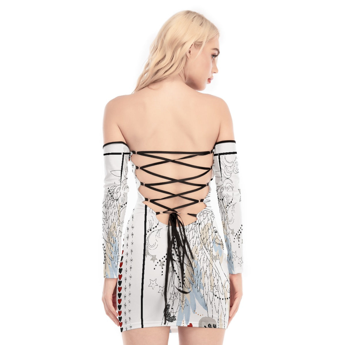 All-Over Print Women's Off-shoulder Back Lace-up Dress