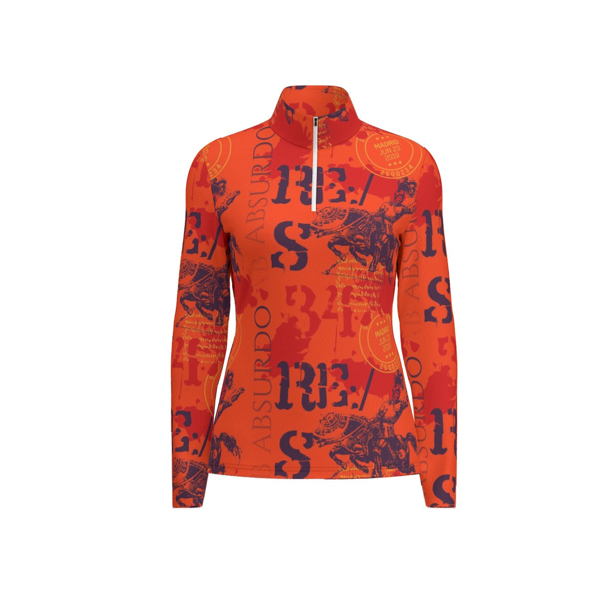 All-Over Print Women's Sports Collar Jersey With Long Sleeve