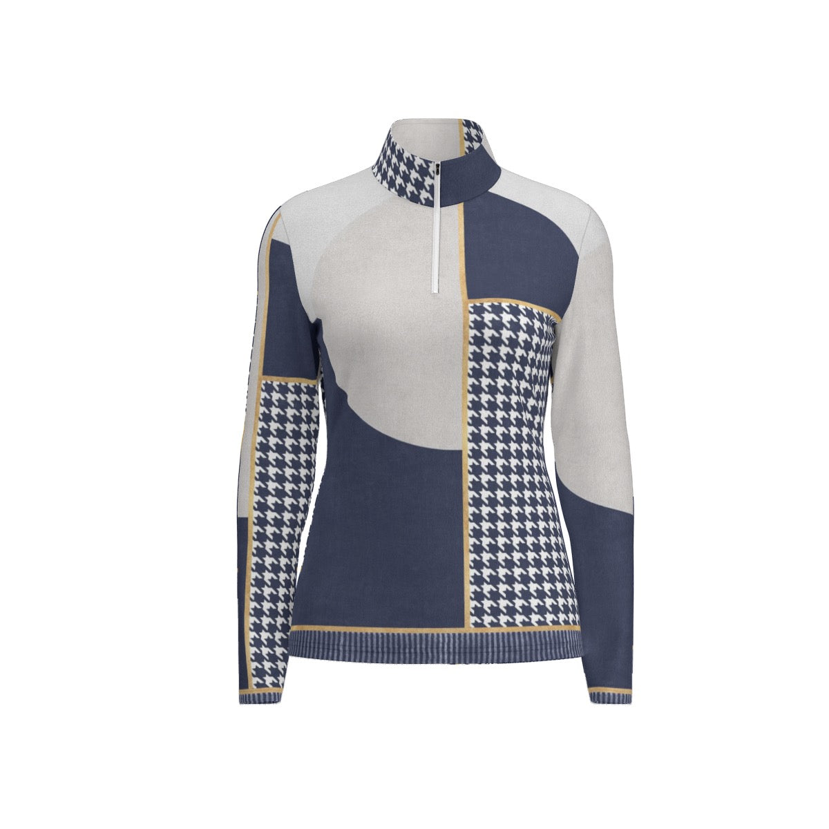 All-Over Print Women's Sports Collar Jersey With Long Sleeve