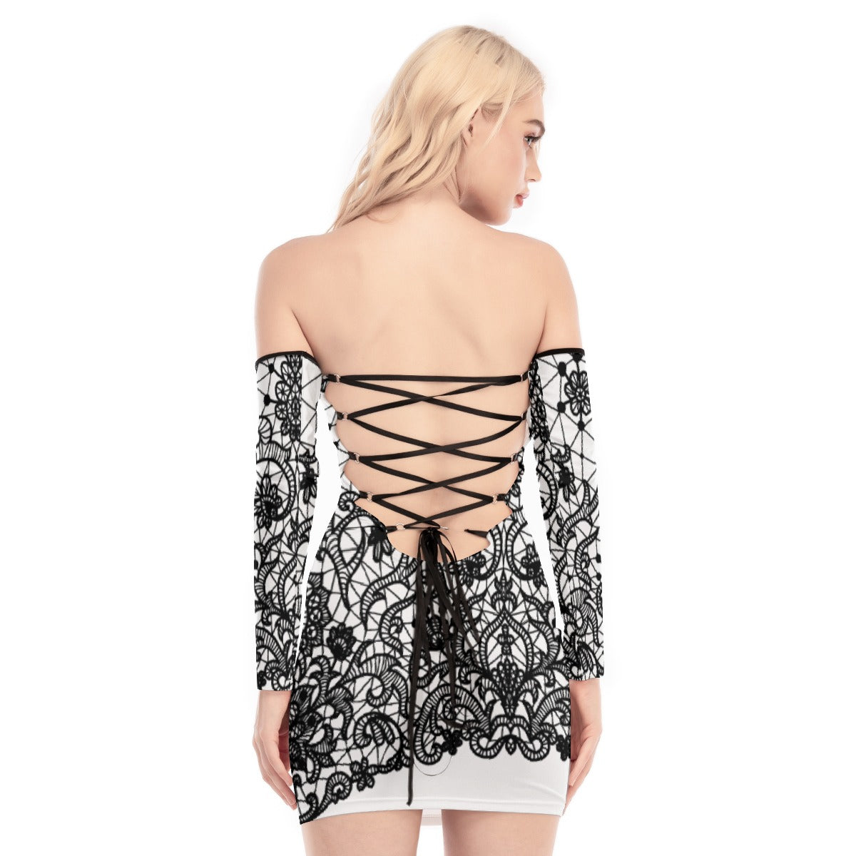 All-Over Print Women's Off-shoulder Back Lace-up Dress