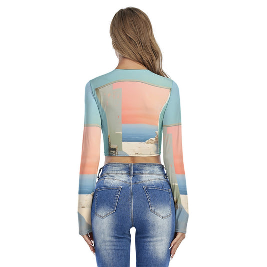 All-Over Print Women's Round Neck Crop Top T-Shirt