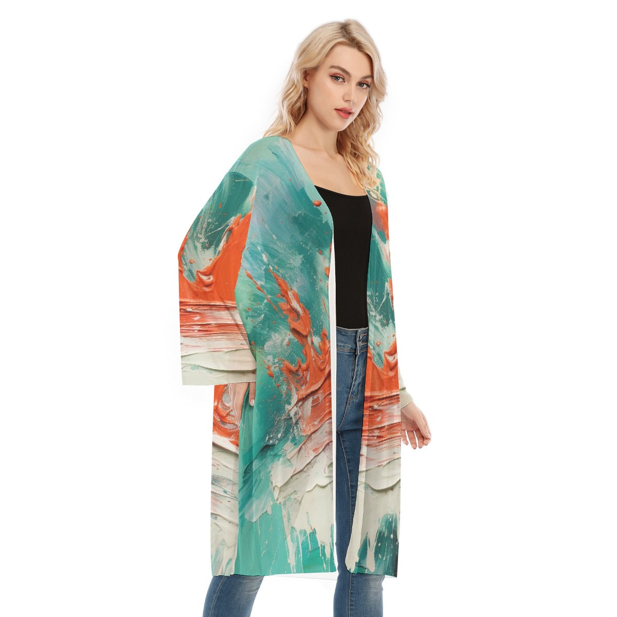 All- Over Print Women's Long Sleeve Mesh Cardigan