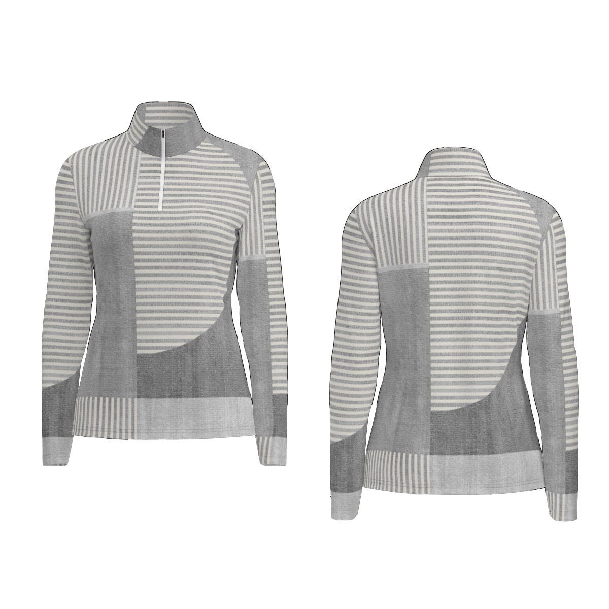 All-Over Print Women's Sports Collar Jersey With Long Sleeve