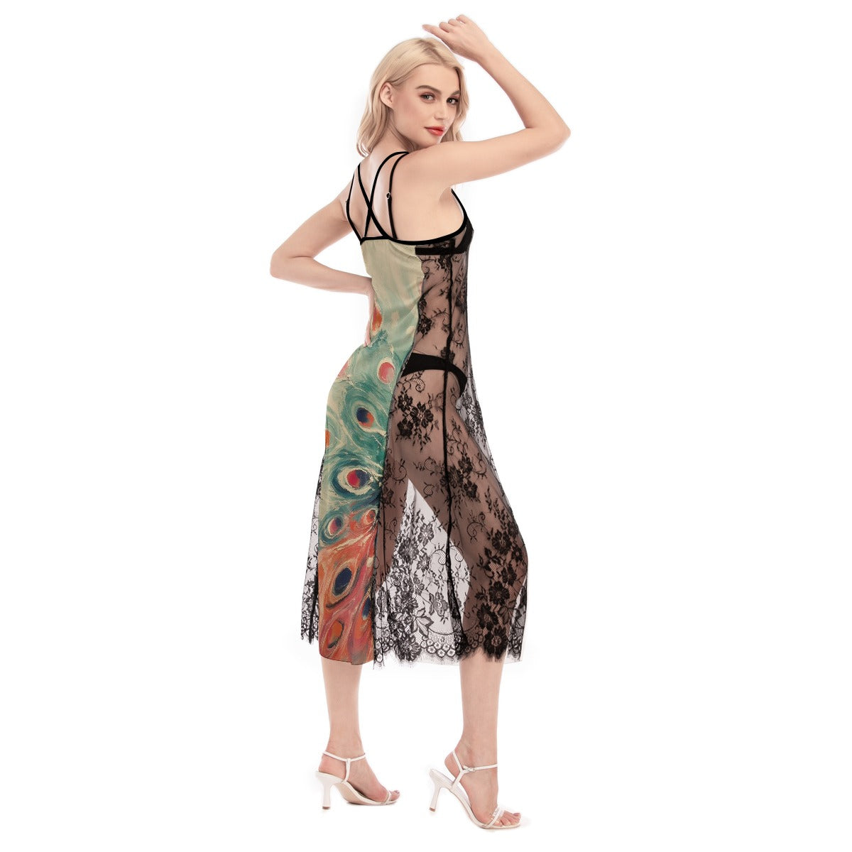 All-Over Print Women's Lace Cami Cross Back Dress