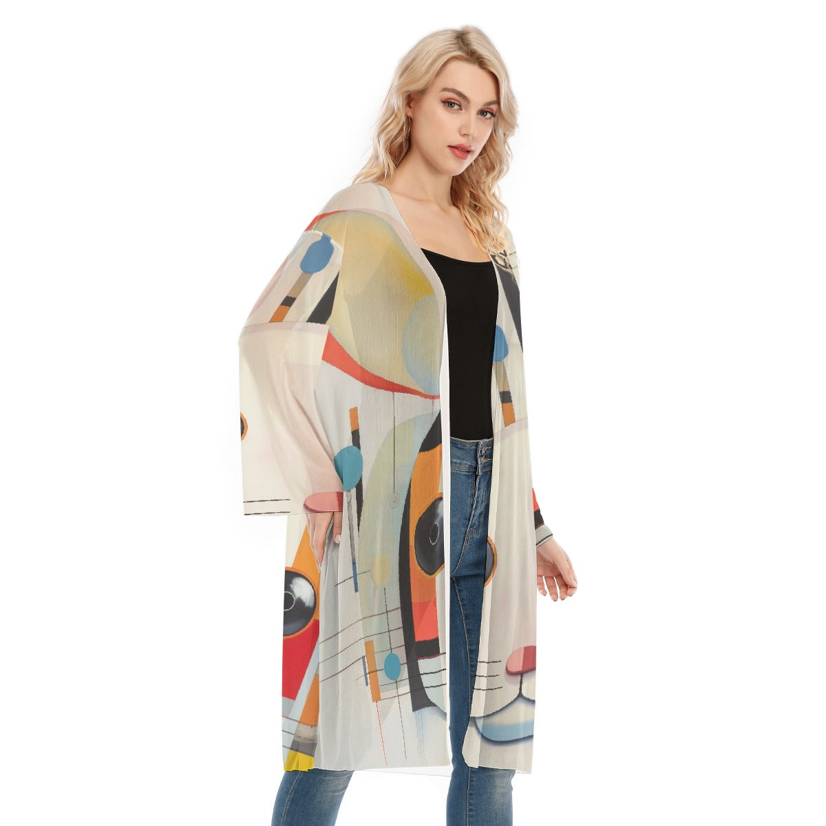 All- Over Print Women's Long Sleeve Mesh Cardigan