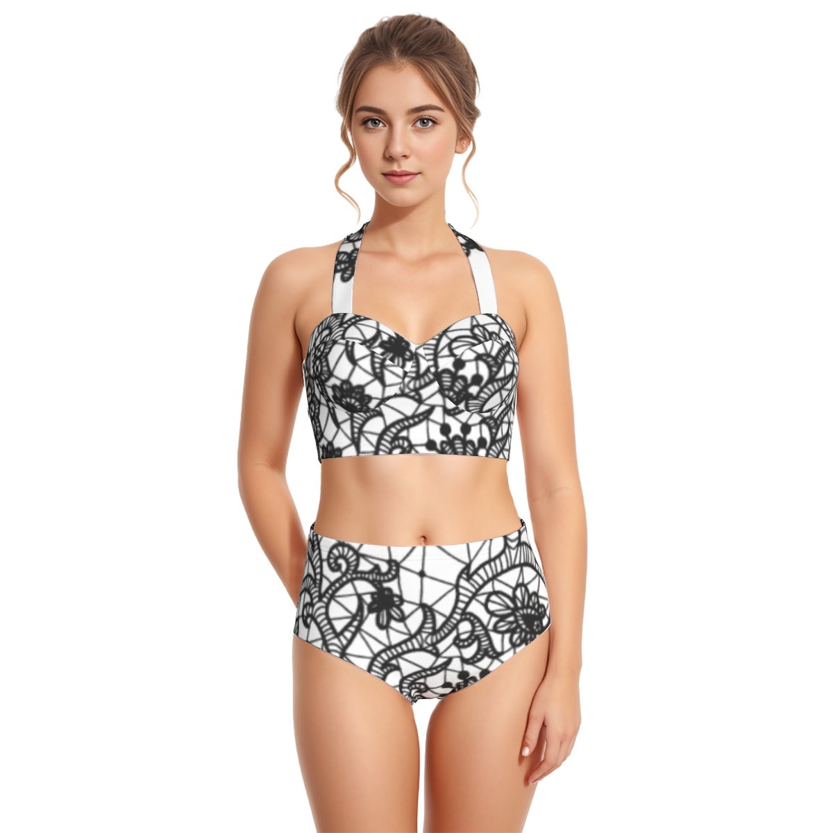 All-Over Print Women's Swimsuit Set With Halter