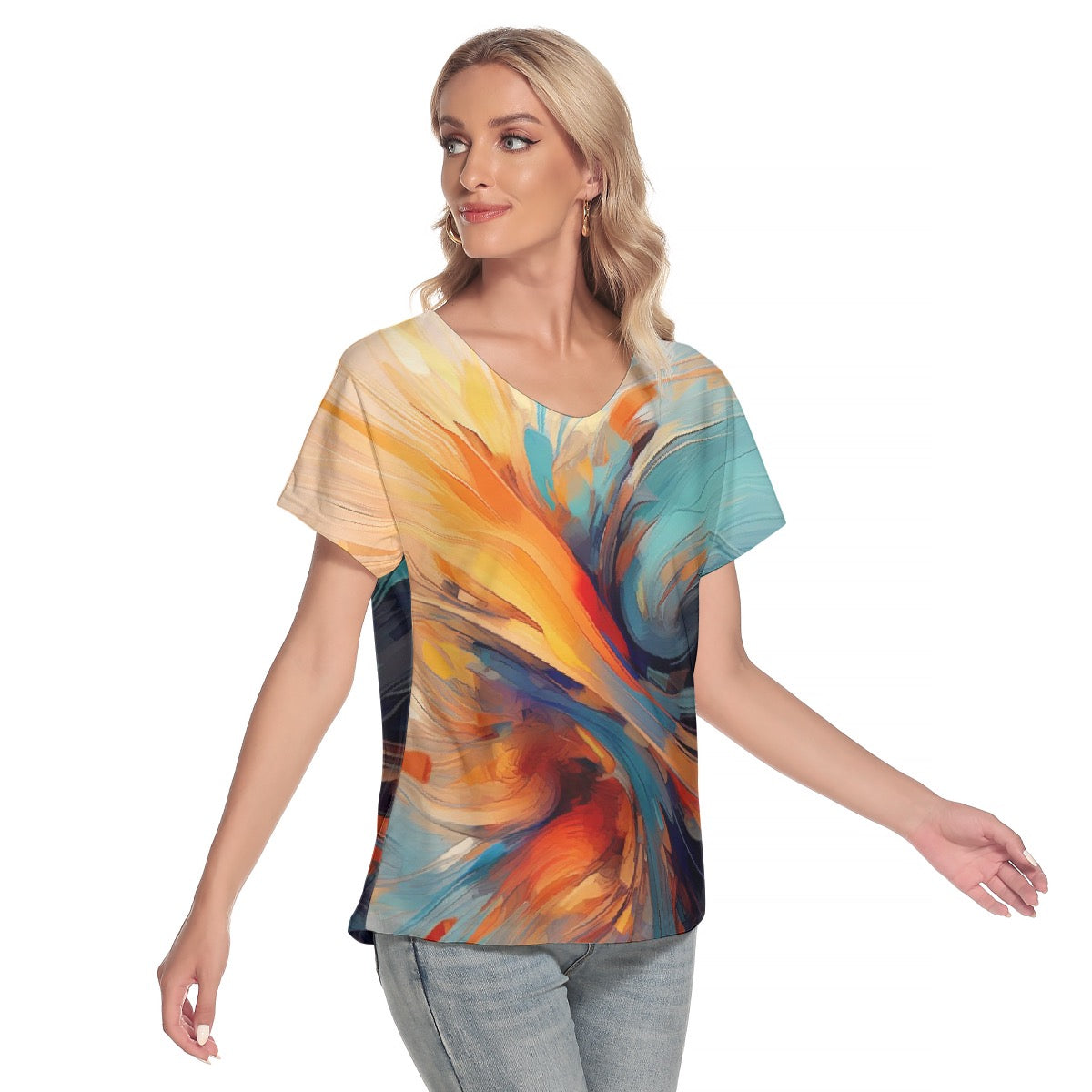 All-Over Print Women's Loose V-neck Short Sleeve T-shirt