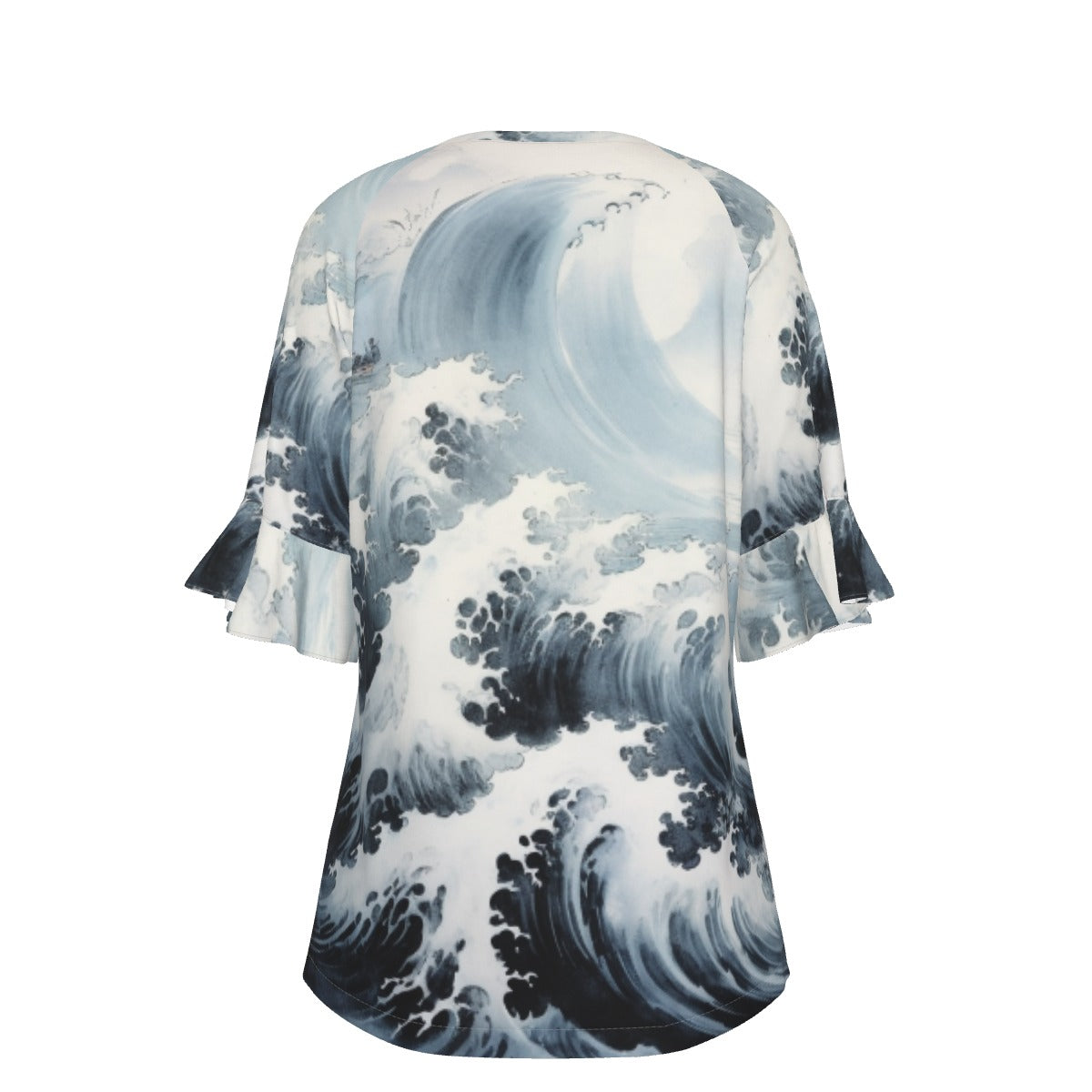 All-Over Print V-neck Women's T-shirt With Bell Sleeve