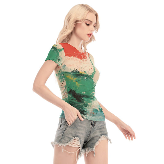 All-Over Print Women's Short Sleeve Mesh Blouse