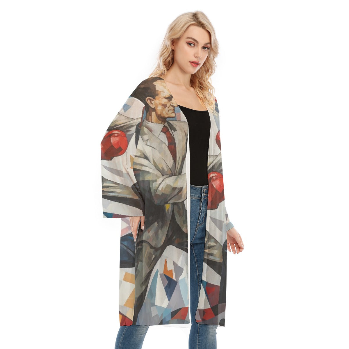 All- Over Print Women's Long Sleeve Mesh Cardigan