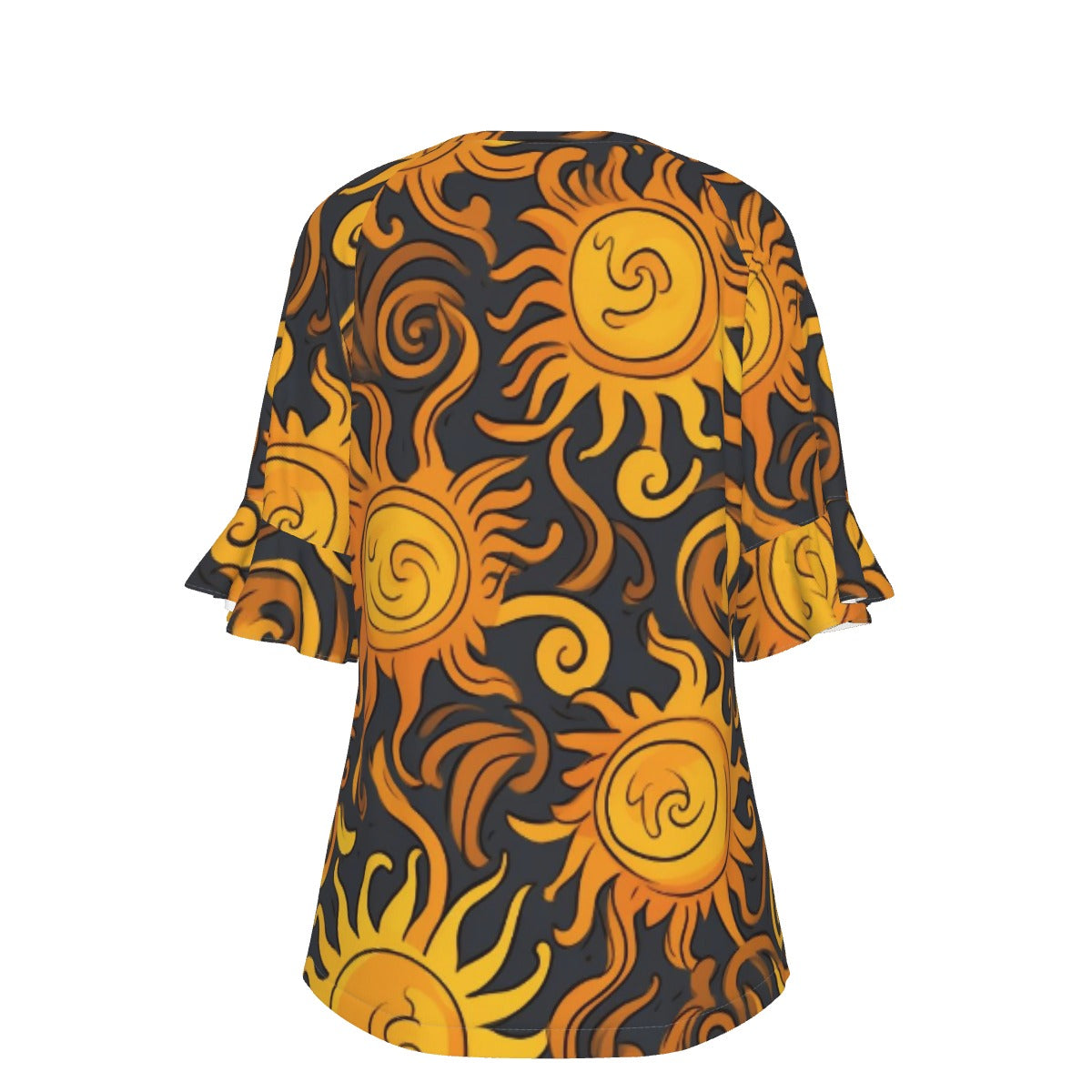 All-Over Print V-neck Women's T-shirt With Bell Sleeve