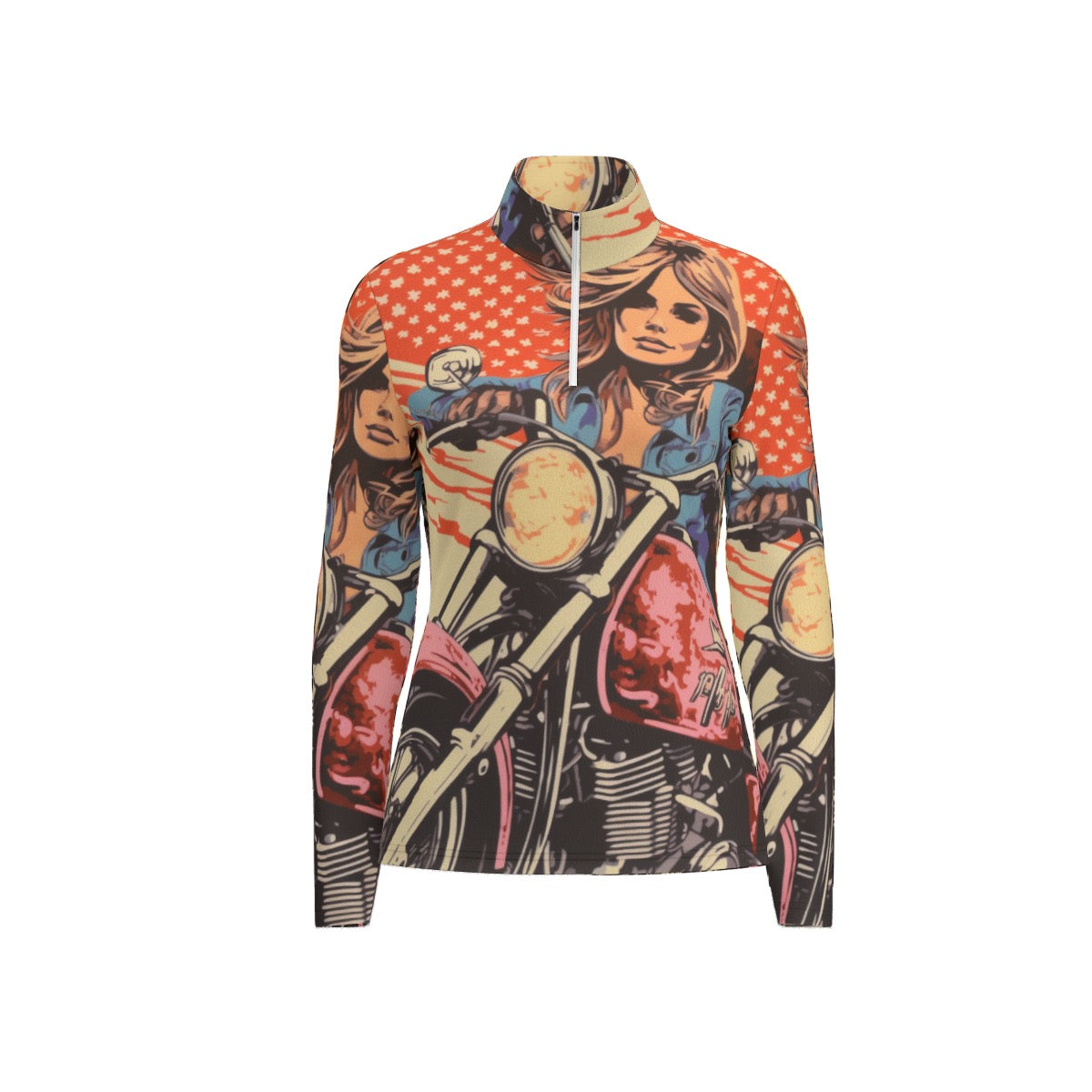 All-Over Print Women's Sports Collar Jersey With Long Sleeve