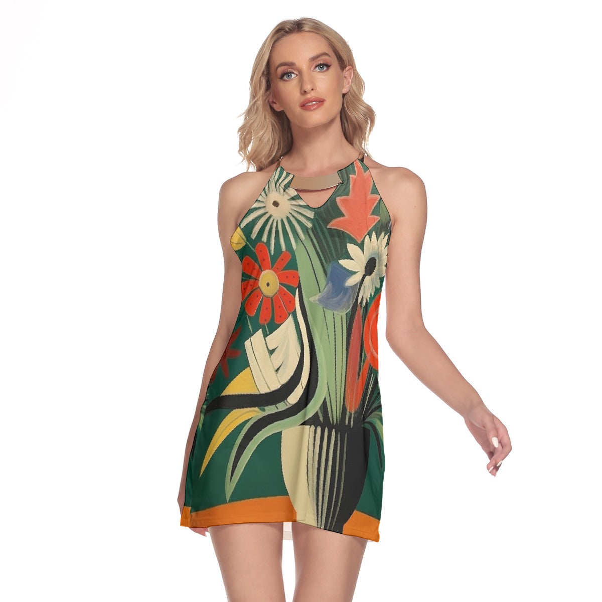 All-Over Print Women's Round Neck Above Knee Dress