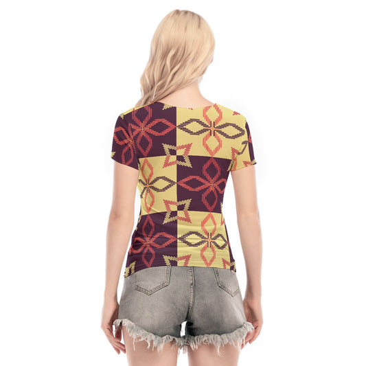 All-Over Print Women's Short Sleeve Mesh Blouse