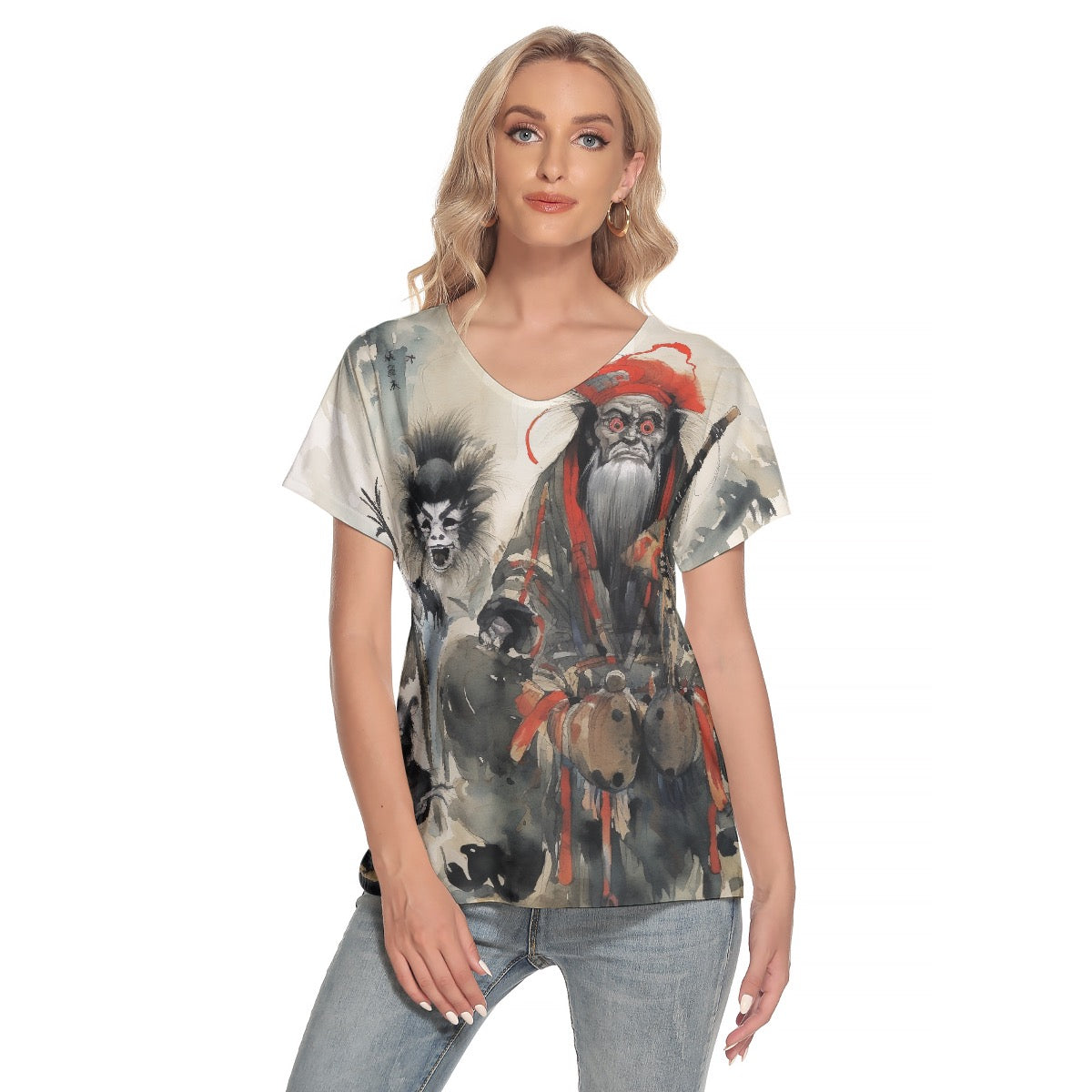 All-Over Print Women's Loose V-neck Short Sleeve T-shirt