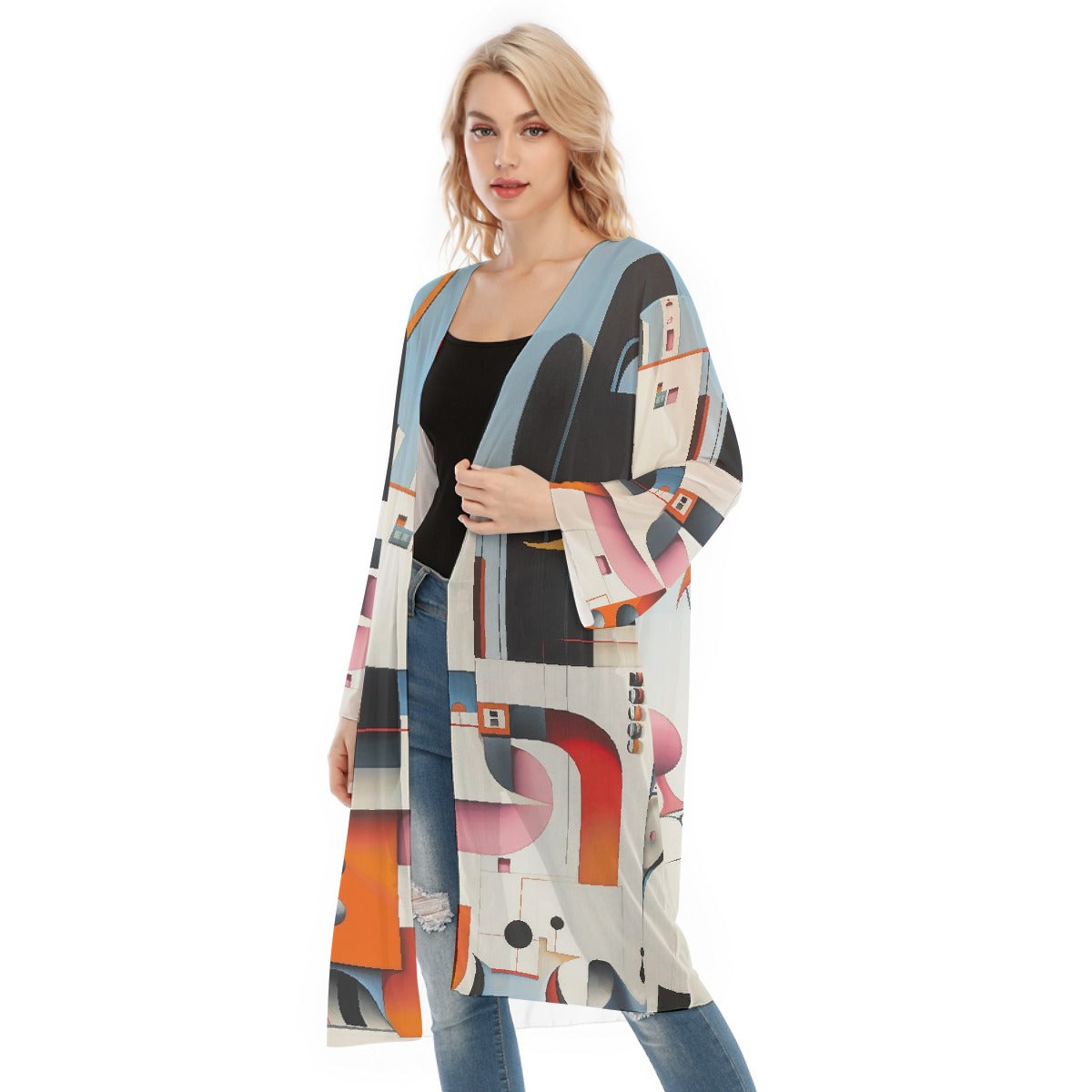 All- Over Print Women's Long Sleeve Mesh Cardigan