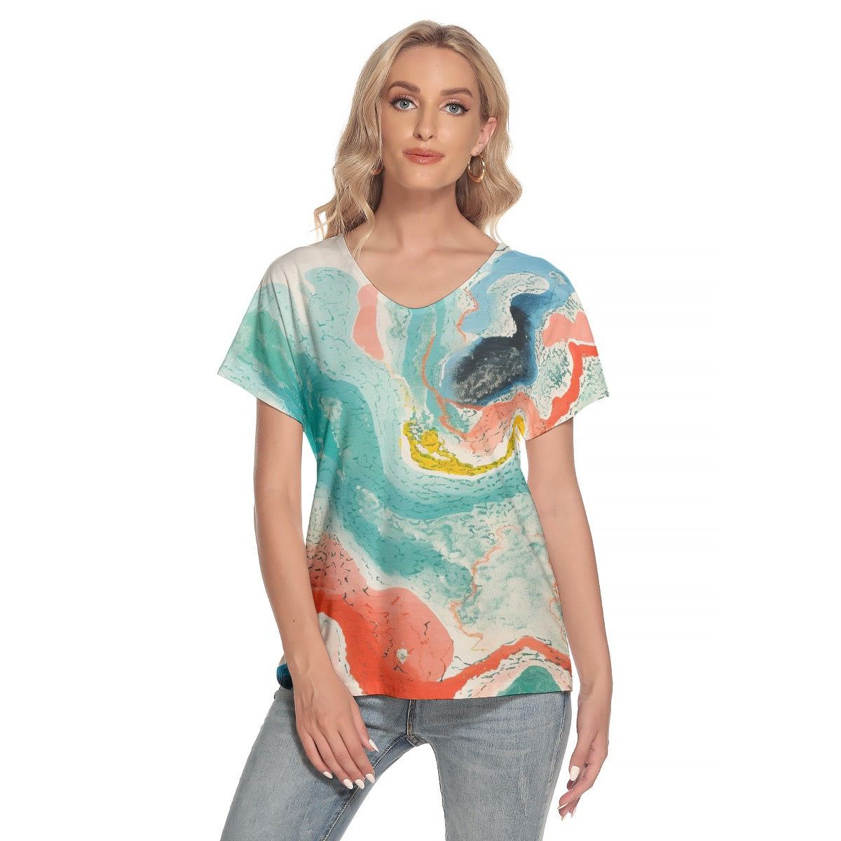 All-Over Print Women's Loose V-neck Short Sleeve T-shirt