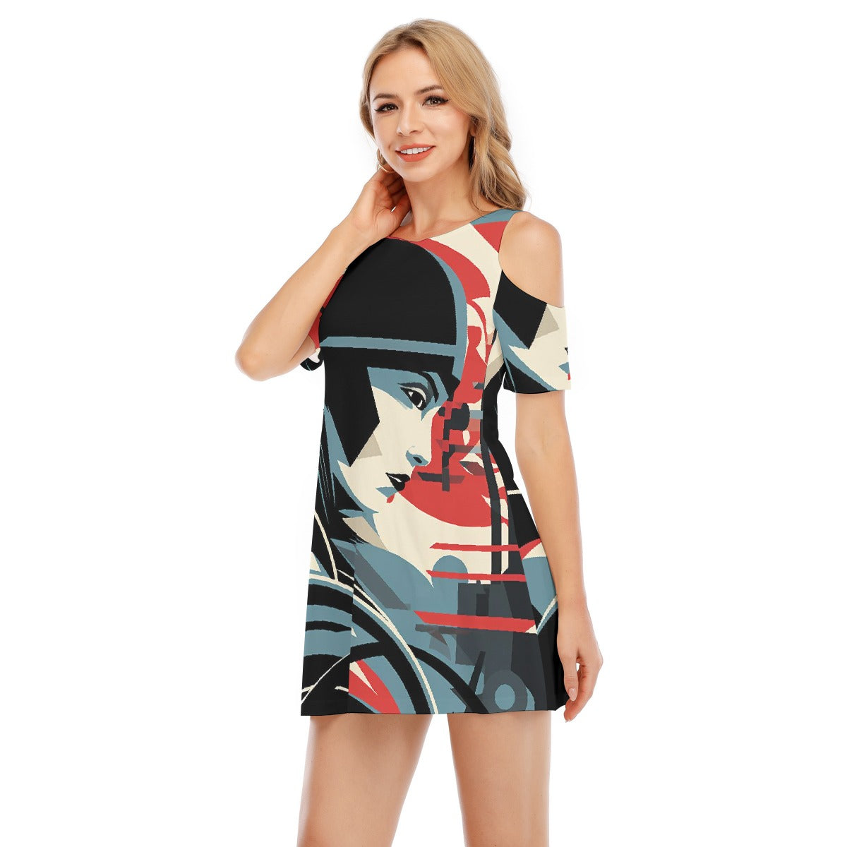 All-Over Print Women's Cold Shoulder Dress | 190GSM Cotton