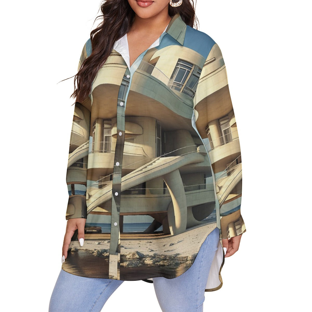 All-Over Print Women's Shirt With Long Sleeve(Plus Size)