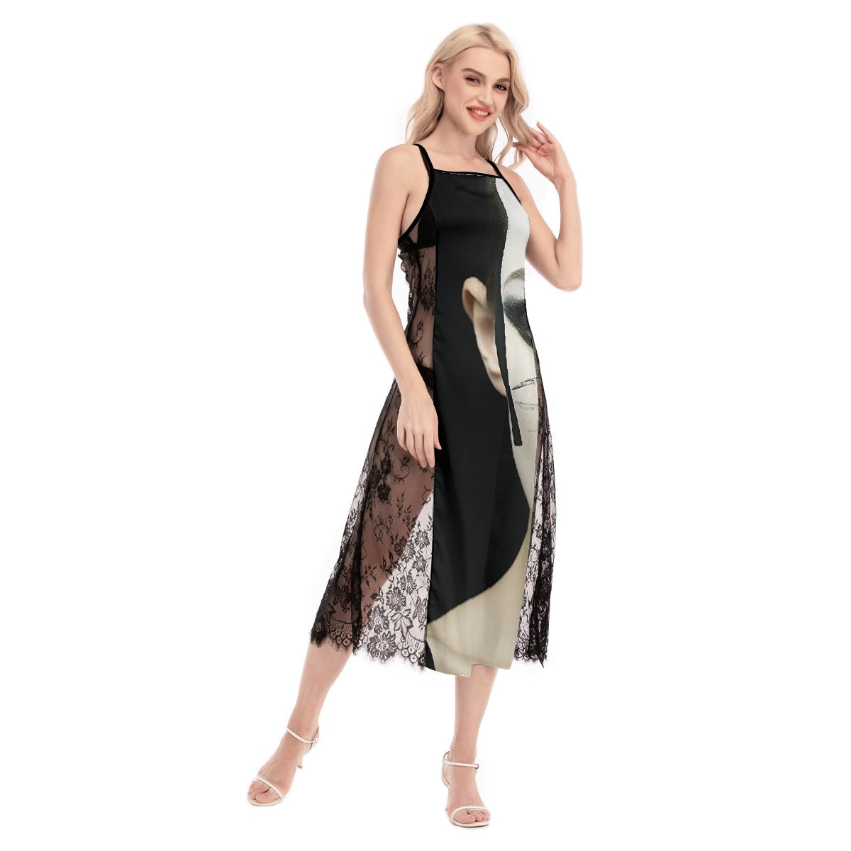 All-Over Print Women's Lace Cami Cross Back Dress