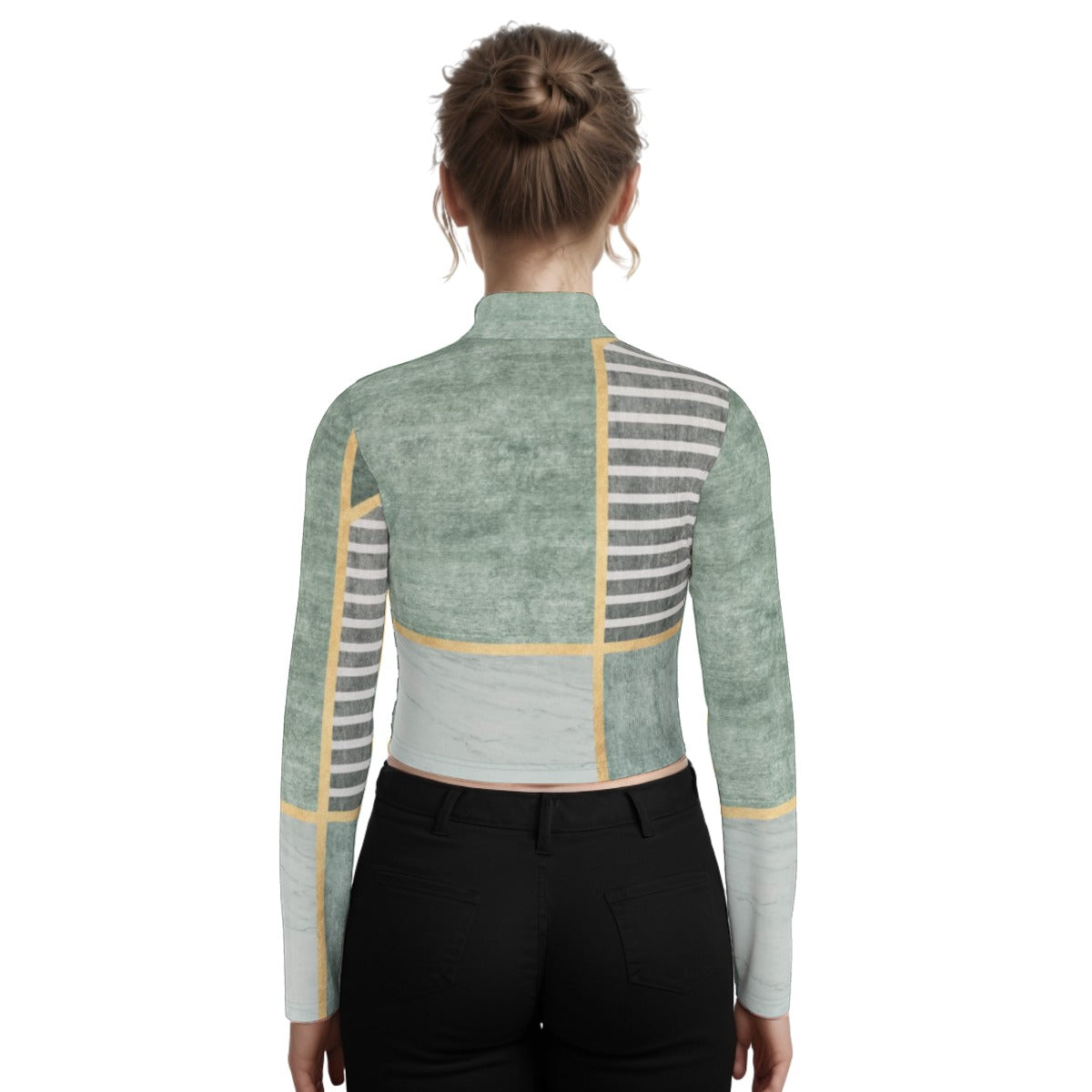 Eco-Friendly All-Over Print Women's Turtleneck T-shirt With Long Sleeve