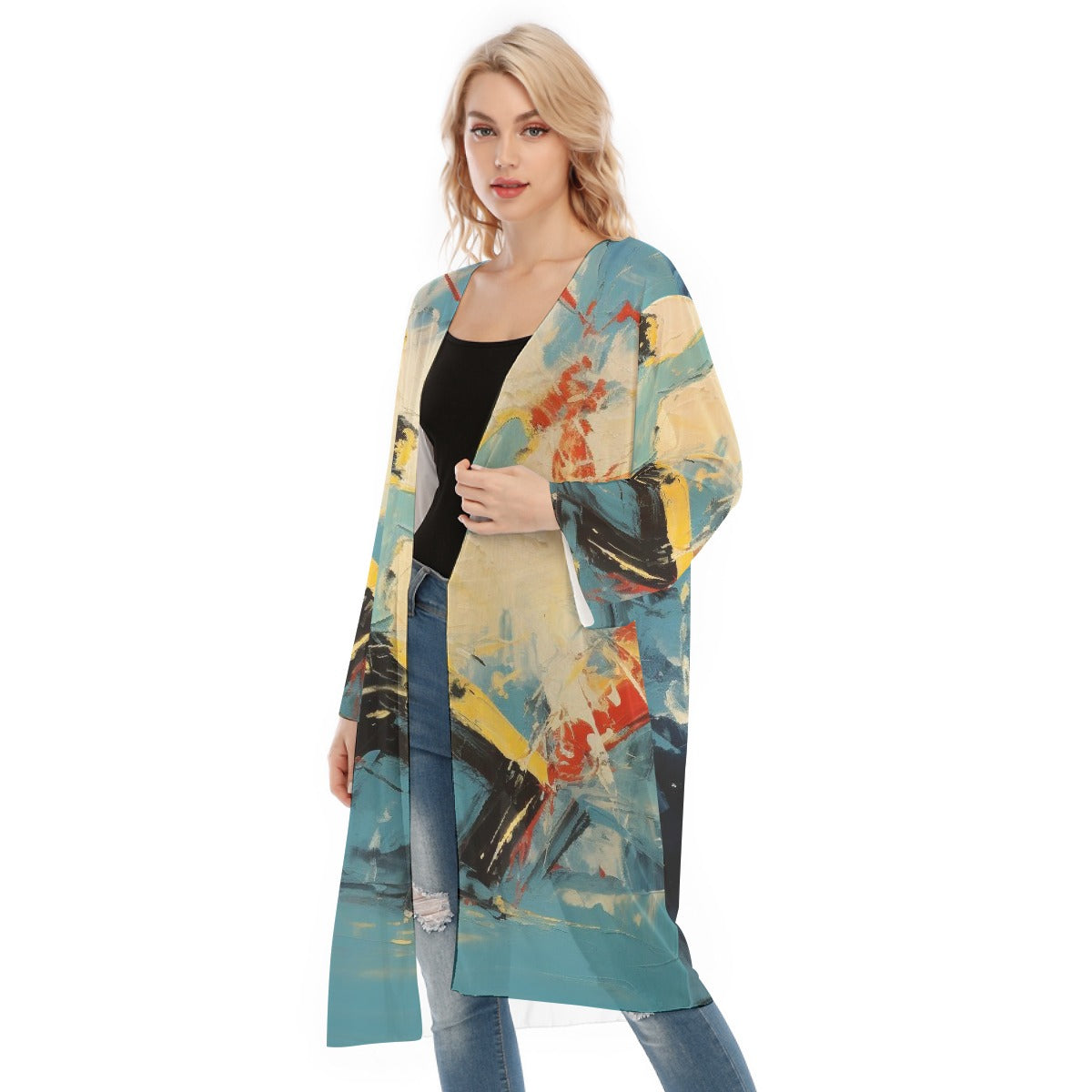 All- Over Print Women's Long Sleeve Mesh Cardigan