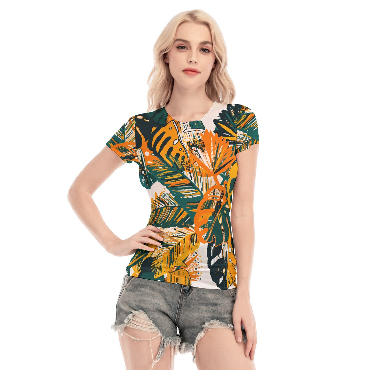 All-Over Print Women's Short Sleeve Mesh Blouse